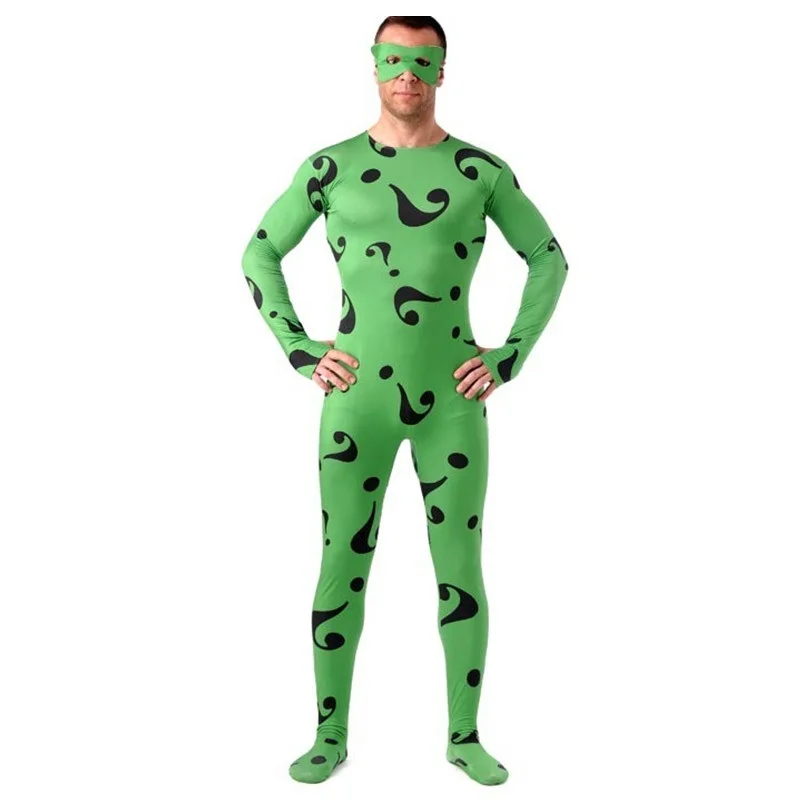 

High Quality Men's/Children's Spandex Riddler Cosplay Costumes Adults Lycra Zentai Male Suits Halloween Men Costume Bodysuit