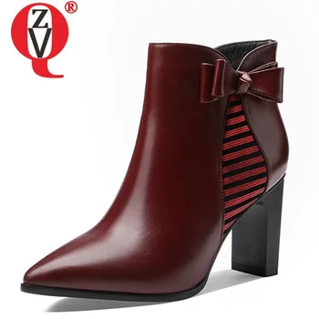 

ZVQ woman shoes 2019 winter warm new high quality genuine leather ankle boots outside high heels pointed toe shoes drop shipping