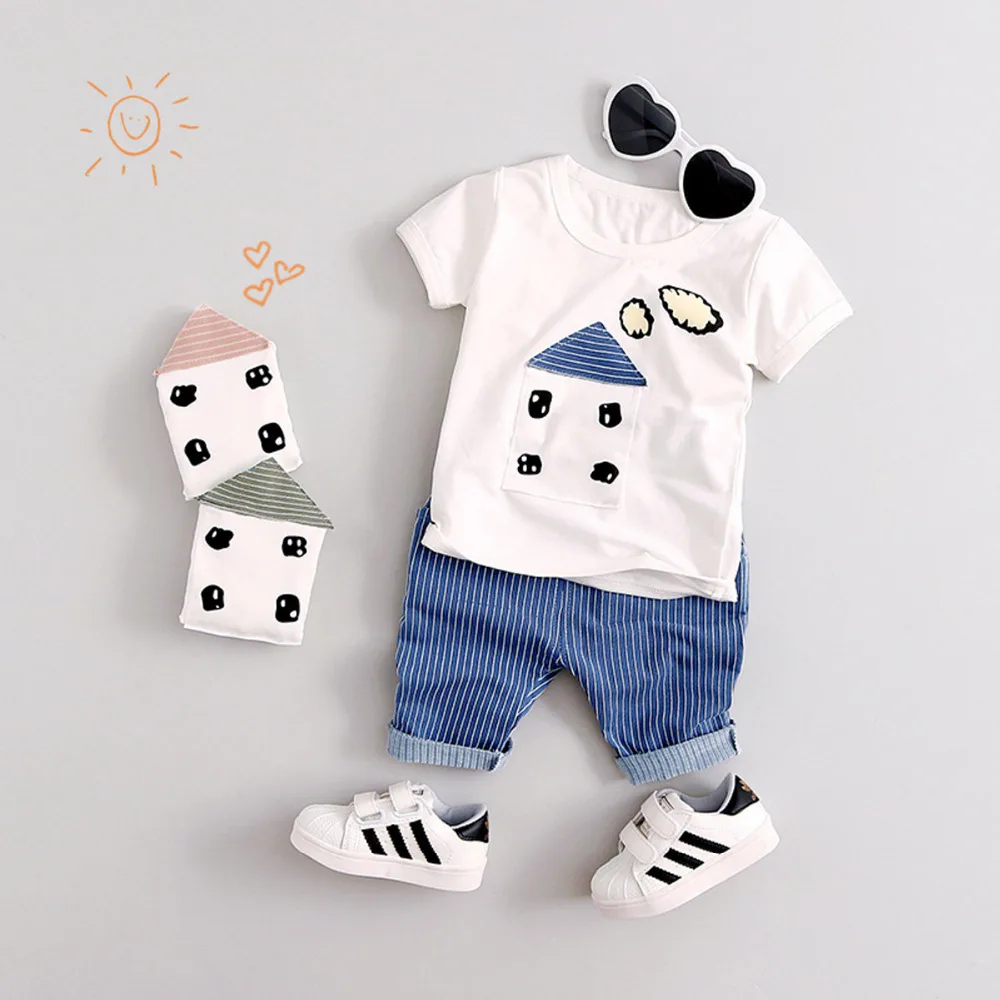 

Toddler Boys Clothing Newborn Baby Boy Sets Summer Two Piece Cloth Cute Little House Children's Clothing Boy Baby Suit