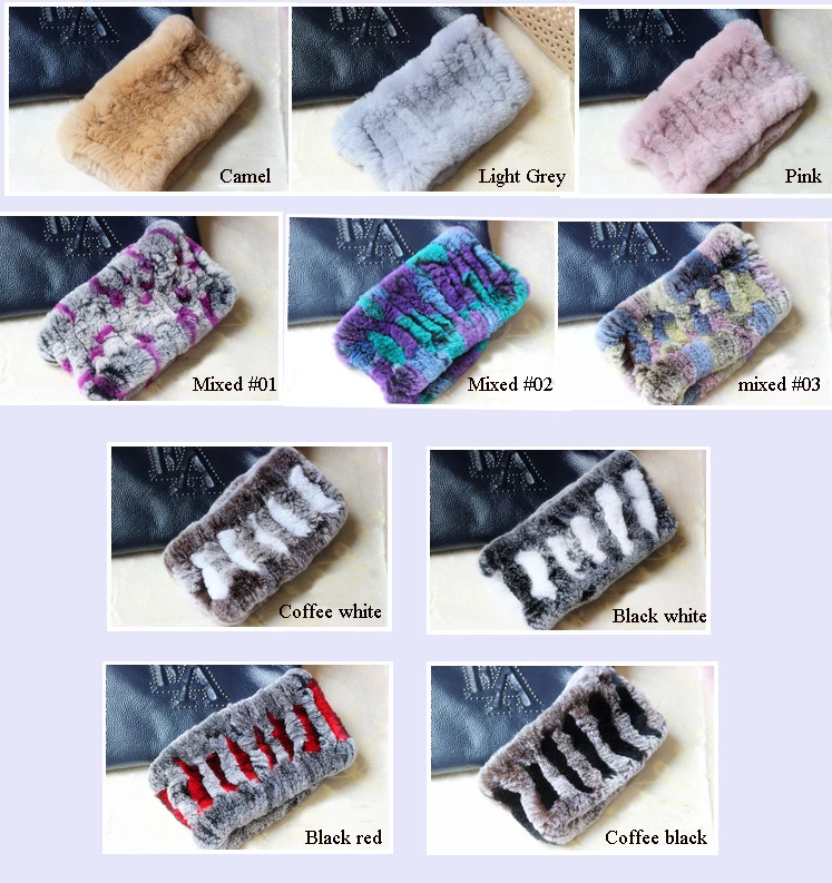 

2016 Winter Women Real Rex Rabbit Fur Knit Elastic Headband Scarf Wrap Headtie