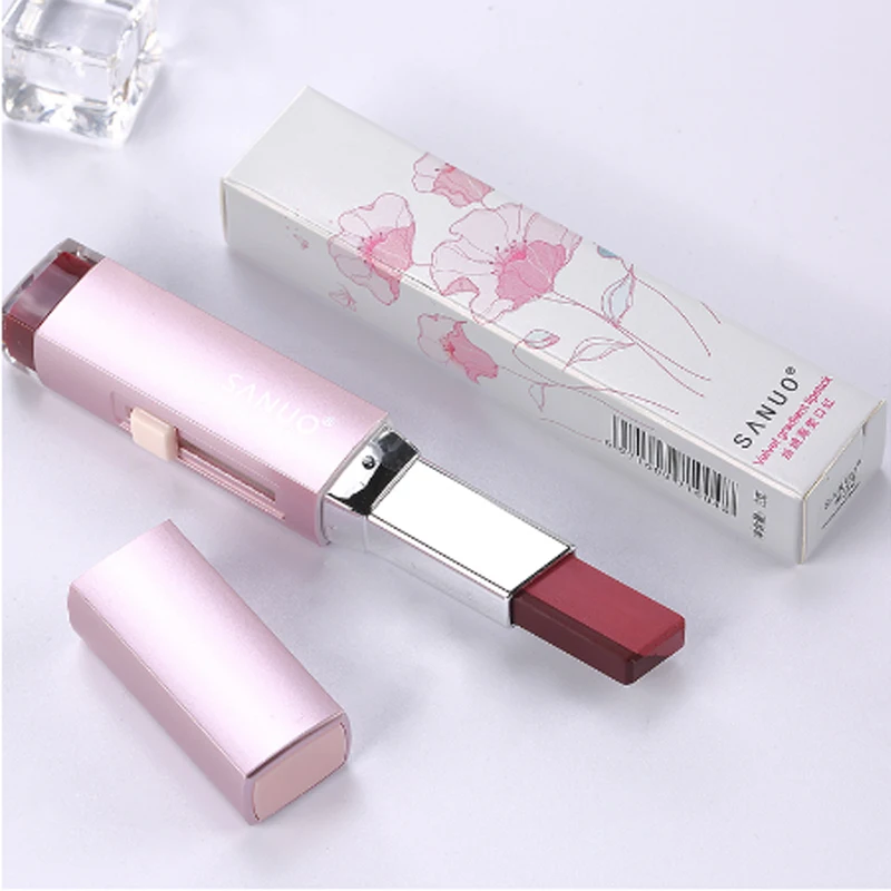 SANUO Brand Lips Makeup Double Color Gradient Lipstick 10 Gloss Cosmetic Make Up Waterproof |