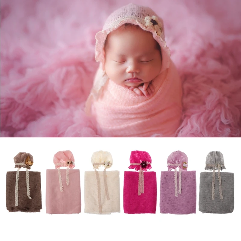 

Newborn Photography Props Baby Crochet Costume Photo Caps Stretch Blanket Set baby shower gift photography props accessories