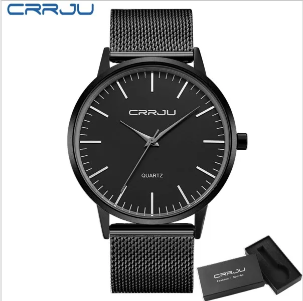 Top brand crrju мужские часы из нержавеющей стали ремешок аналоговый дисплей кварцевые