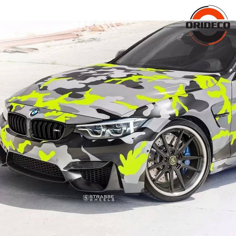 Vinil para Auto Envoltórios do Corpo 25 30 m * 1.52 Amarelo Preto Cinza Camuflagem Folha Vinil Fluorescente Camo Veículo 5 - 10 15 20 14 Folha vinil Fluorescente Amarelo Preto Camo Vinil
