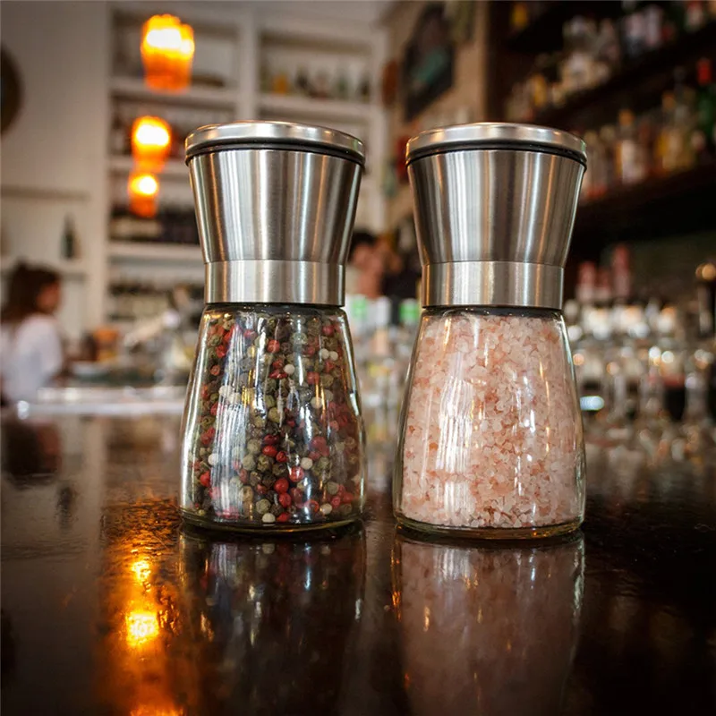 

TTLIFE 2pcs High quality Salt and Pepper Grinder Set Elegant Brushed Stainless Steel with Adjustable Coarseness