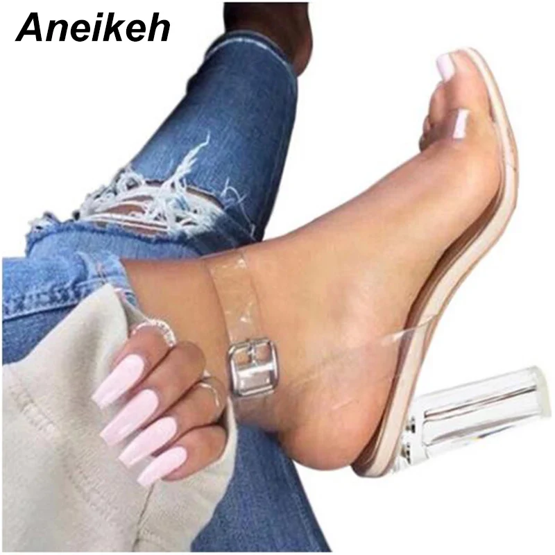 Aneikeh/; прозрачные босоножки из пвх; Леопард с кристаллами; открытый носок; Высокий каблук; женские босоножки на прозрачном каблуке; шлепанцы; Туфли-лодочки; 11 см; 41, 42