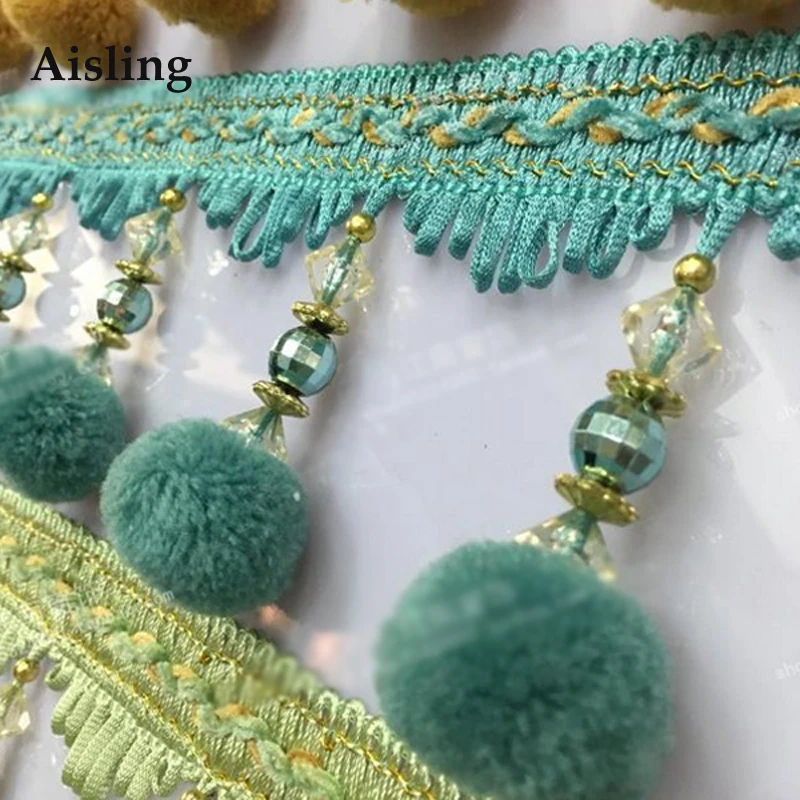 

12 yards/lot Curtain Lace Accessories Tassel Fringe Trim African Cord Lace Pompom Beads Ribbon For Drapery Sewing .D192