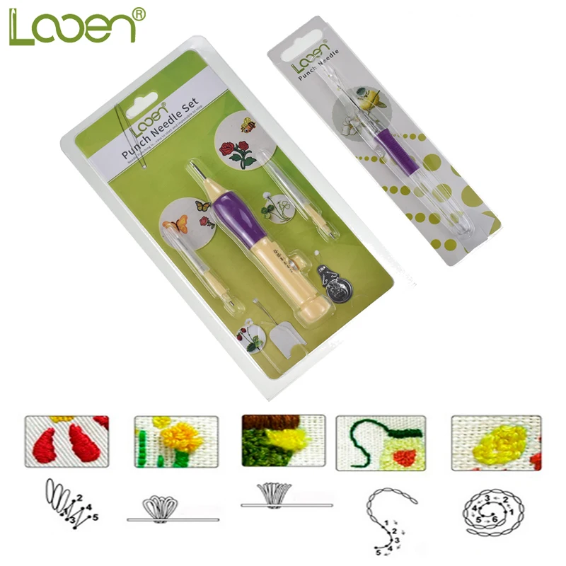 

Looen 9Ppcs/set Plastic DIY Embroidery Stitching Punch Needle Set 3 Needles 2 Threaders Craft Tools DIY Women Hand Sewing Tools