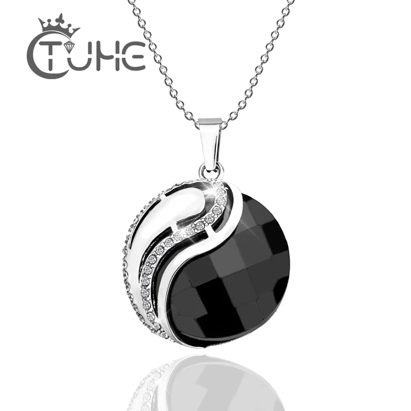 Ожерелье с подвеской Инь Янь украшенное кристаллами|chain for women|ceramic pendantcharm necklace |