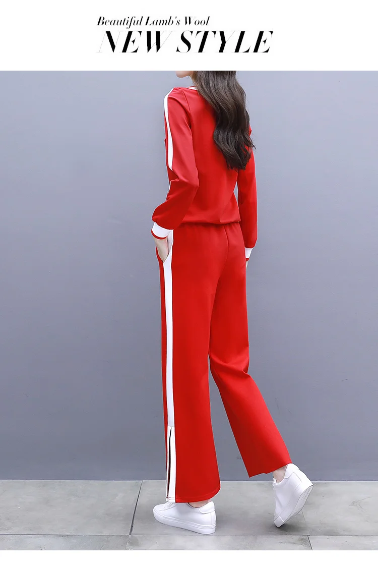 Terno de Lazer Conjunto de Roupas Novo Outono Femininas Coreano Moda Solta Manga Comprida Hoodies Moletom Calças Largas Dois Pçs 14 roupas femininas coreano moda solta manga comprida