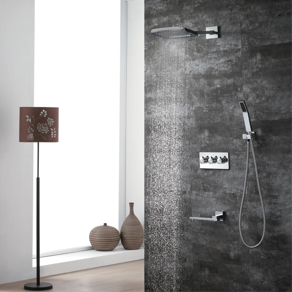 Koop HIDEEP Messing Regendouche Set Geïnstalleerd In Muur Luxe Vierkante Douchekop Douche Set Met Handdouche Chroom Hot Koop