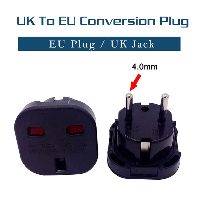 1 PC UK TO EU AC Power Socket Plug Travel Charger Adapter Converter 4.0mm Electrical Socket EUR European Charger power socket black