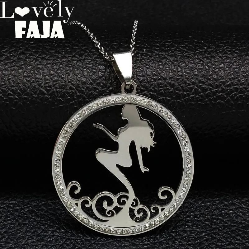 

2019 New Fashion Mermaid Crystal Stainless Steel Chain Necklace for Women Silver Color Necklace Jewelry colar feminino N18257