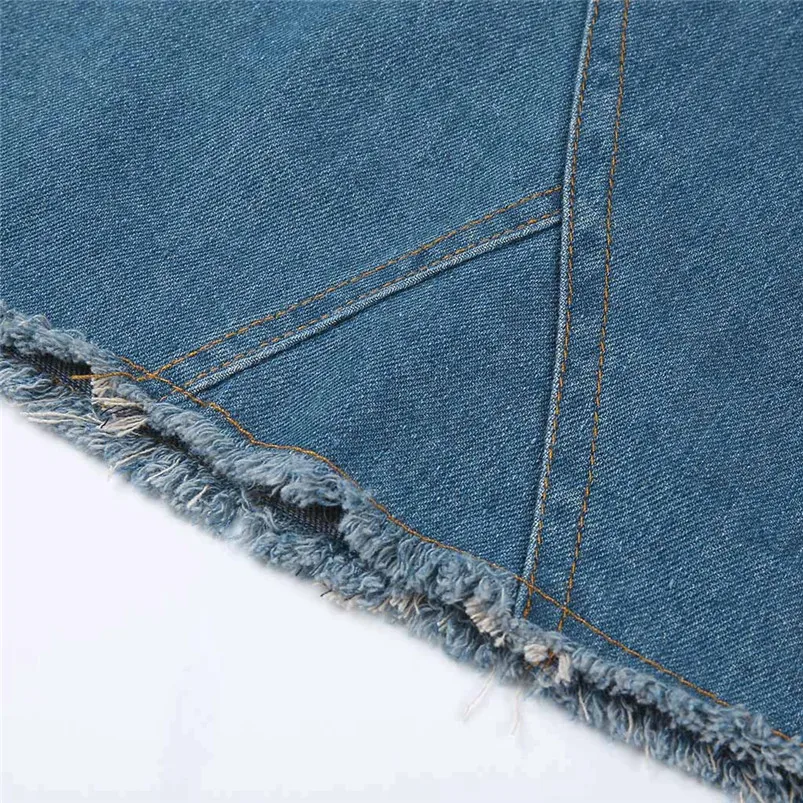 woman skirt 2019 summer Women Fashion Elastic Irregular Denim Open Casual Boot Cut Mini Skirt Dropshipping R10 (7)