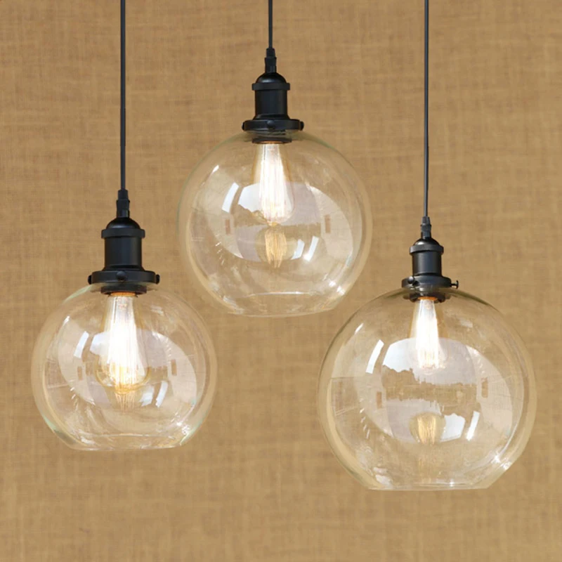 Современный Сферический стеклянный абажур, подвесной светильник, светодиодный светильник Эдисона, подвесной светильник для кухни/столовой/бара E27 220 В