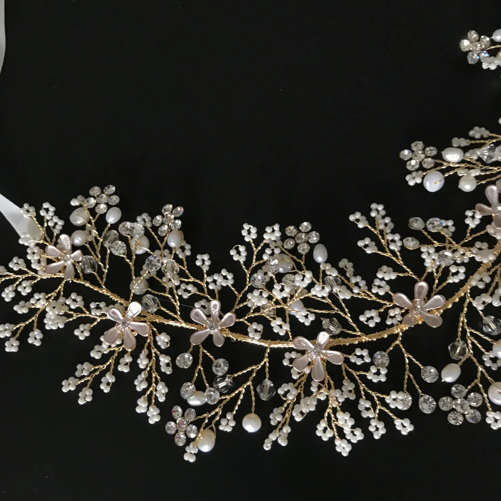 Pearls Branch Hair Vine Bridal Headpiece Handmade Floral Wedding Headband Romantic Crown For Brides Hair Jewelry Hotsale (13)
