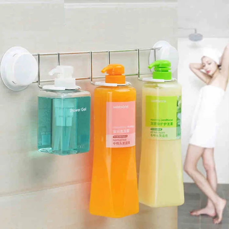 Stainless steel bathroom rack for shampoo and shower gel sucker bottle