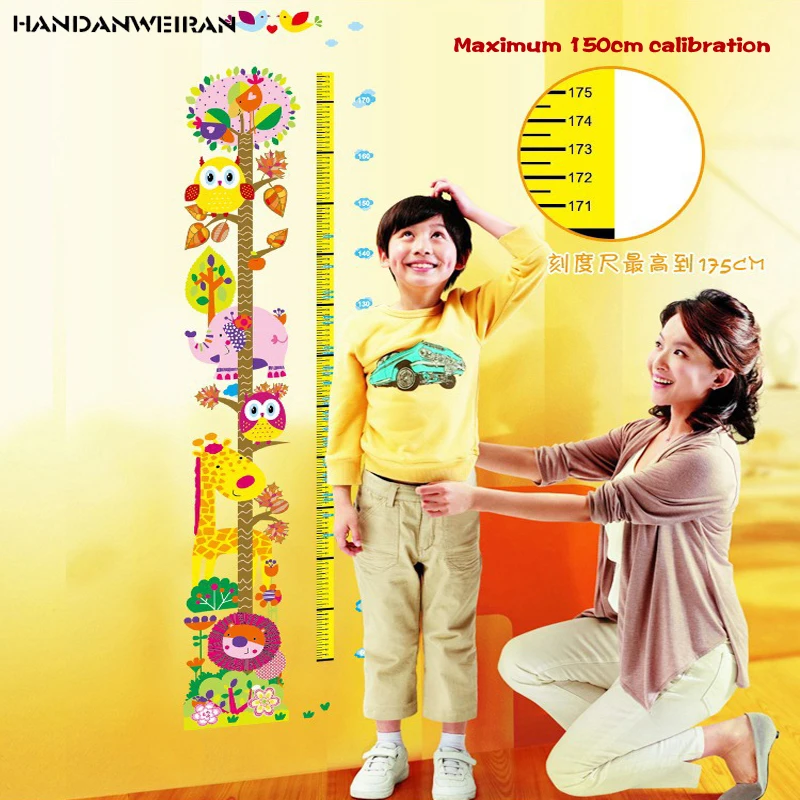 

Free Shipping Cartoon Owl Height Sticker Children's room Nursery Decoration Wall Sticker Removable Vinyl Decorative Stickers