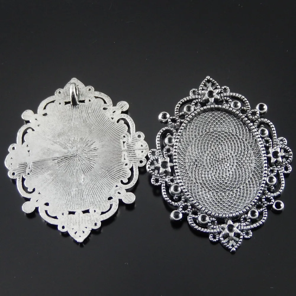 5pcs/pack Vintage Antique Silver Tone Alloy Oval Necklace Pendant Charms Cameo Cabochon Setting Tray 40*30mm 68*52*3 mm AU32535|pendant
