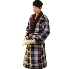L, XL, XXL, Большие размеры Новинка зимы утепленные мужской банный Халат домашний халат для мужчин Халат банный 2 вида стилей Фланелевая пижама клетчатая Q1456