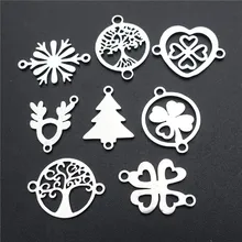 Соединители из нержавеющей стали, 2 петли, Рождественская елка, снежинка, лося, подвески, сделай сам, браслет, изготовление ювелирных изделий, 5 шт./лот