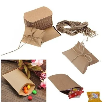 

100pcs Wedding Gift Boxes Paper Kraft Pillow Shape Wedding Favor Gift Box Party Candy Box Wholesales Festive Party Supplies