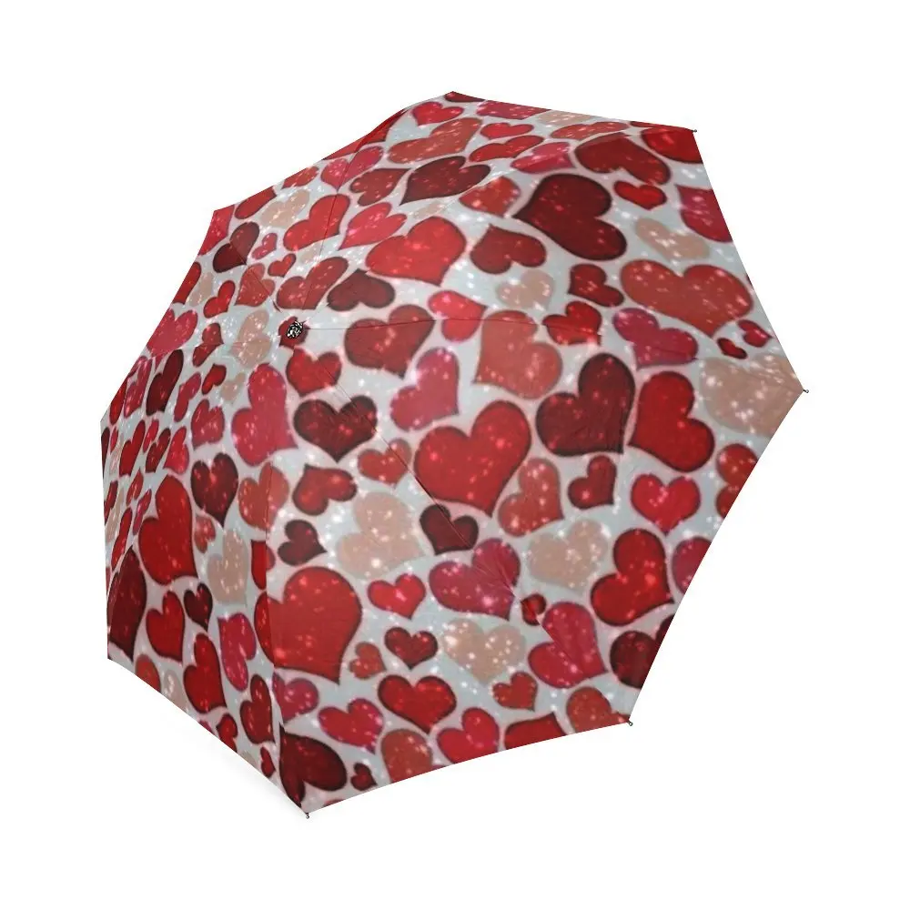 

Sparkling Hearts, Red custom Printing Foldable Sun Rain Folding Umbrella 100% Fabric Aluminium High-Quality Foldable Umbrella