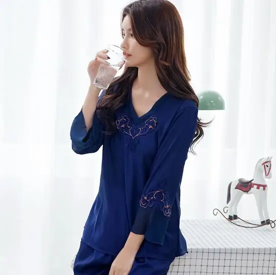 Large size women pajamas set new casual home clothes long sleeve pijama mujer silk satin spring autumn pyjamas female