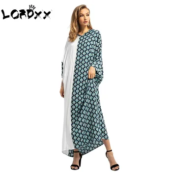 

LORDXX Abaya Dubai Long Loose Women's Maxi Dress Contrast Color A-Line Muslim Abaya Robe Gowns Middle East Arab Islamic Clothing
