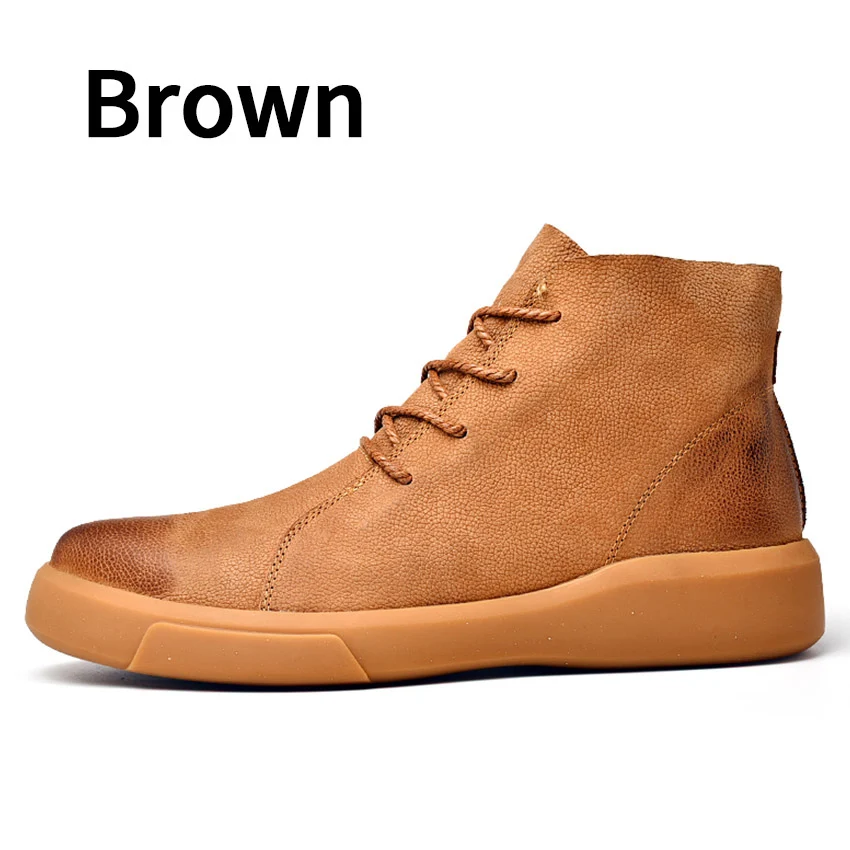 BIMUDUIYU ботинки мужские осенне-зимние теплые ботинки размеры 38-47, теплые рабочие ботинки из коровьей кожи Удобная зимняя повседневная обувь - Цвет: Brown