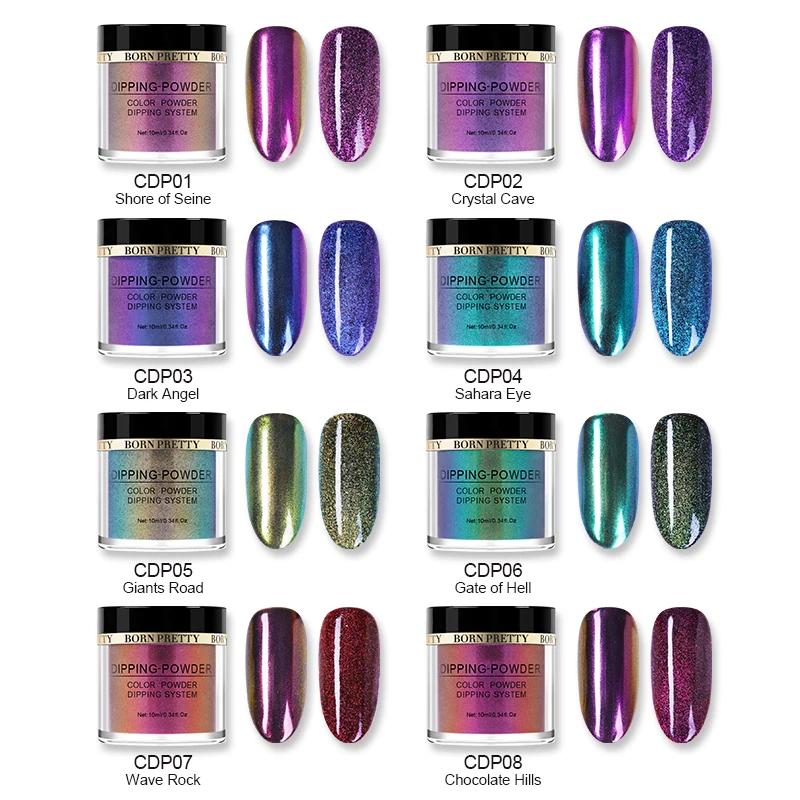 ولد جميلة 10 مللي الحرباء مسحوق مسمار غمس نظام دون مصباح علاج الطبيعي الجاف مرآة تأثير بريق مسمار الفن مانيكير