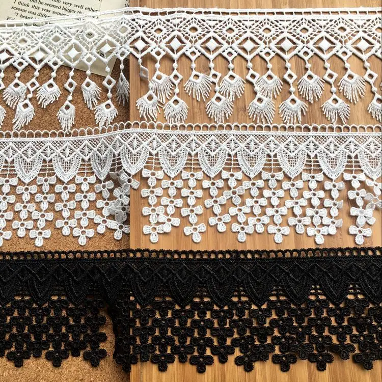 Белый черный Водорастворимая кружевная ткань хлопок вышитая лента отделка края для DIY ремесла платья шторы кисточка бахрома Декор