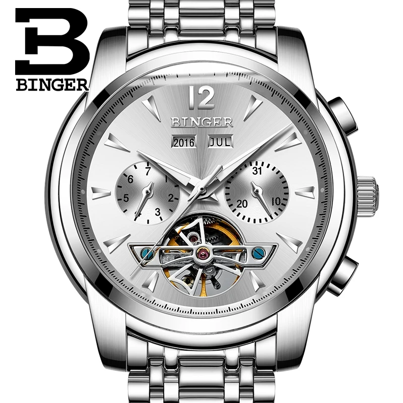 2017 NEW BINGER men s font b watch b font full Calendar Tourbillon sapphire multiple functions