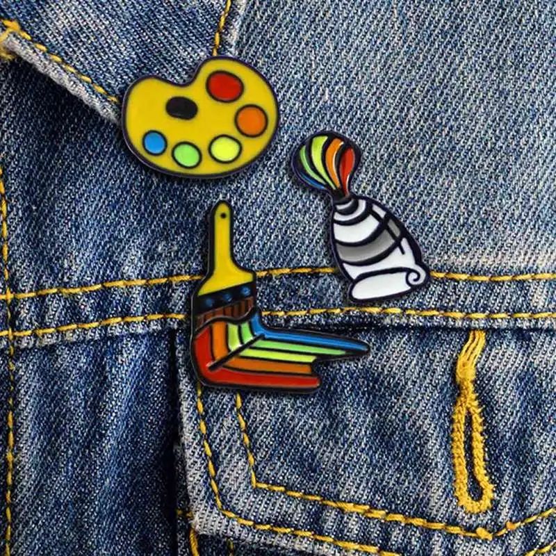 

Painting Tools Enamel Pin Paint Pigment Palette Brush Pin Brooch Shirt Coat Lapel Pin Buckle Badge Gift For Friend Kid