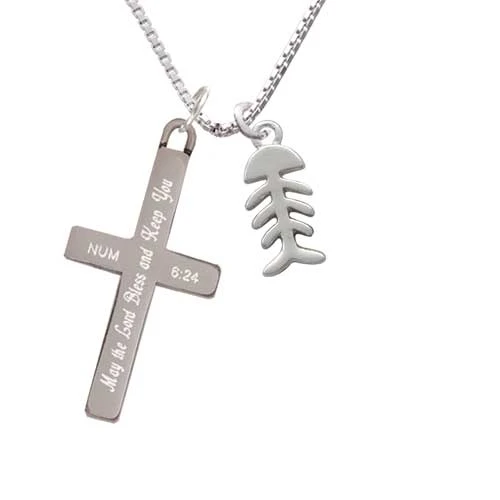2-Sided Fish Bones - Bless and Keep You - Cross Necklace (1)