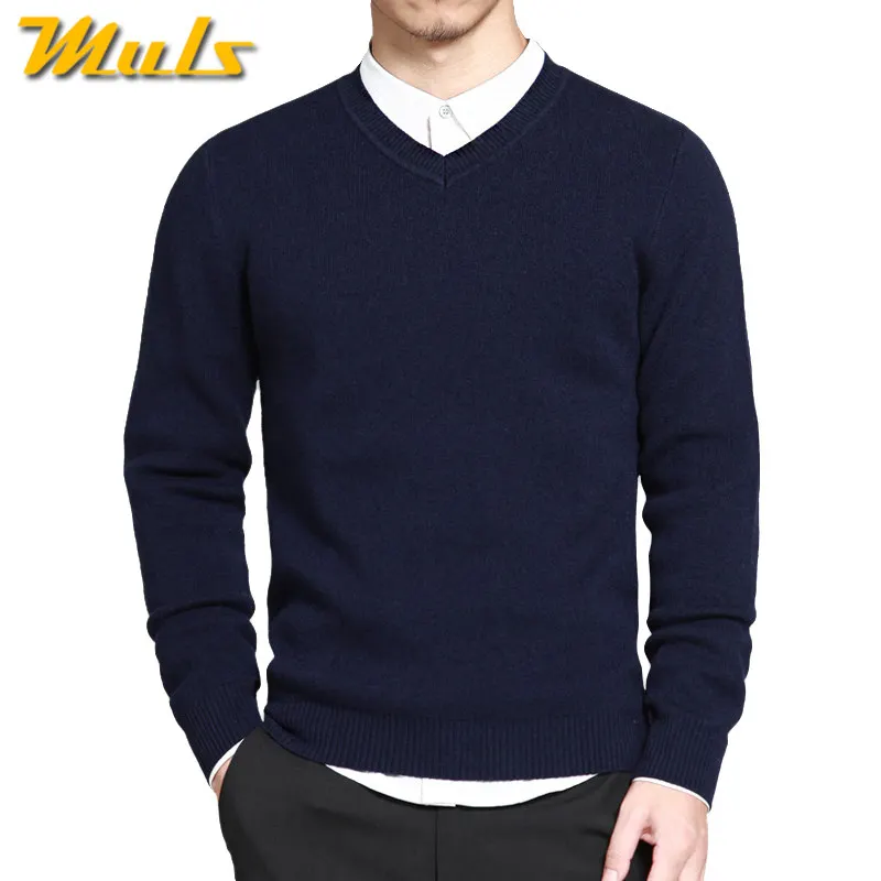 Весенний мужской свитер, пуловеры, простой стиль, хлопок, Вязанный свитер с v-образным вырезом, джемпер, тонкий мужской трикотаж, синий, красный, черный, M-4XL - Цвет: Navy Blue