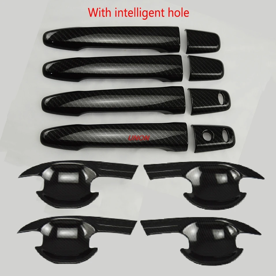 3Holes 12pcs Unon для Mitsubishi Outlander 2013 углеродное волокно хромированная дверная ручка Чаша крышка чашки протекторы - Цвет: 3Holes 12pcs