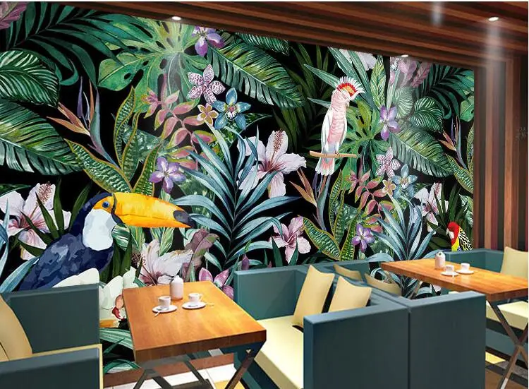 Beibehang пользовательские Акварельные Цветы и птицы обои 3d тропический лес Картина маслом Ресторан ТВ фон обои
