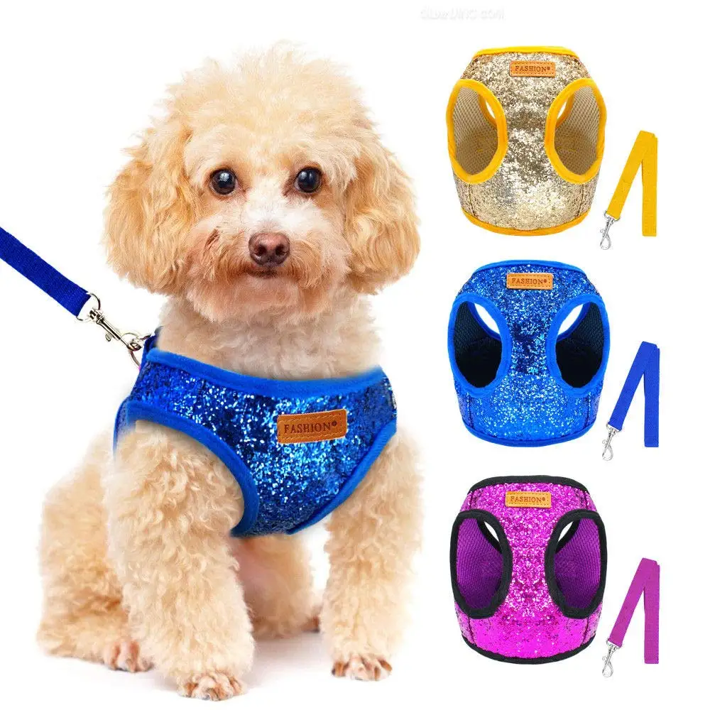 Adjustable Bling Dog Harness Vest Nylon Leash Pitbull Pug Small Medium