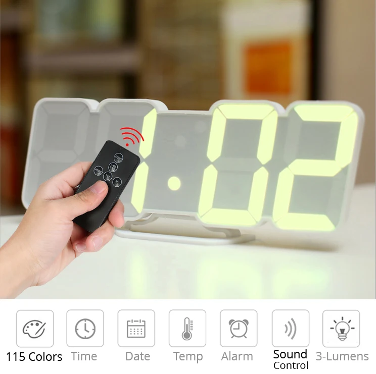 Digital Time Alarm Clock LED Wall Clock With 115 Colors Remote Control