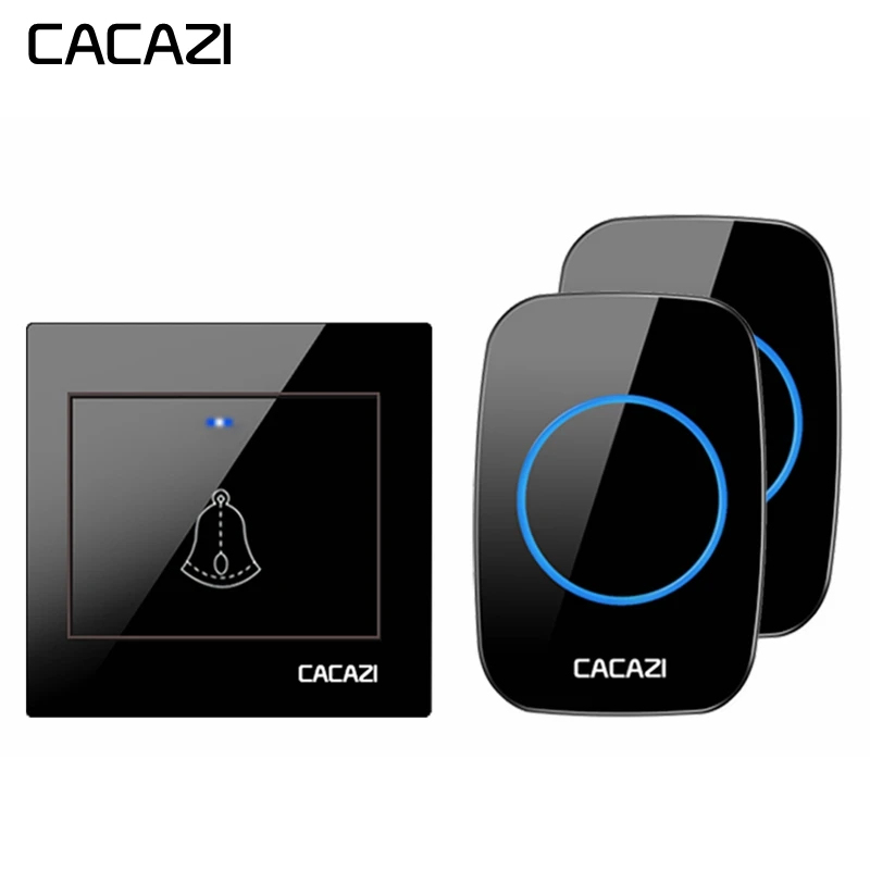 CACAZI Wireless Doorbell Waterproof 300M Remote 1 Battery Button 1 2 Receiver Home door bell led light 36 chime US EU UK Plug