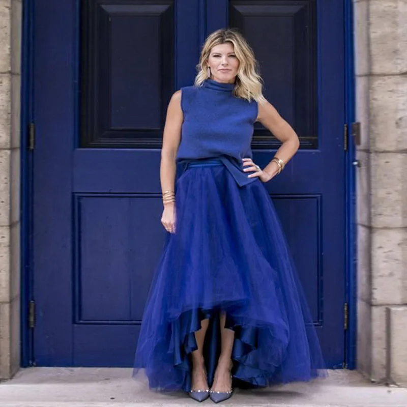 Великолепные королевские синие тюлевые юбки Faldas Mujer Moda на заказ женские молнии