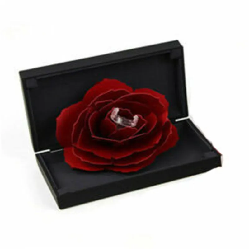 Складная коробка для колец в виде цветов, вращающаяся коробка для колец в виде роз, коробка для украшений на день рождения, День Святого Валентина, свадебные коробки для украшений W3 - Цвет: Черный