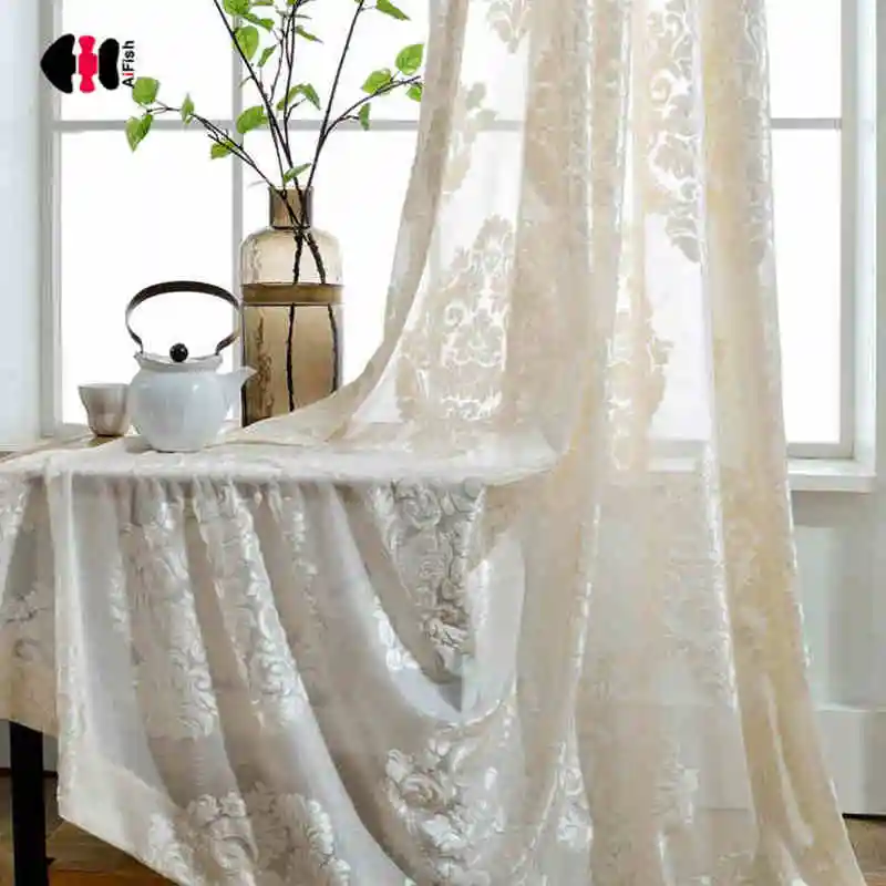 

European Luxury Classic Flocking Curtains White Custom Living Room Wedding Bedroom Window Treatment Drapes French Panel WP011C