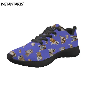 

INSTANTARTS Ladies Sport Shoes Women Running Shoes Cute Bulldog Puzzle Printed Sneakers Outdoor Breathable Zapatillas de deporte