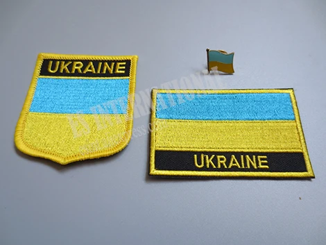 

National Flag Embroidery Patches and Metal Flag Lapel Pin UKRAINE