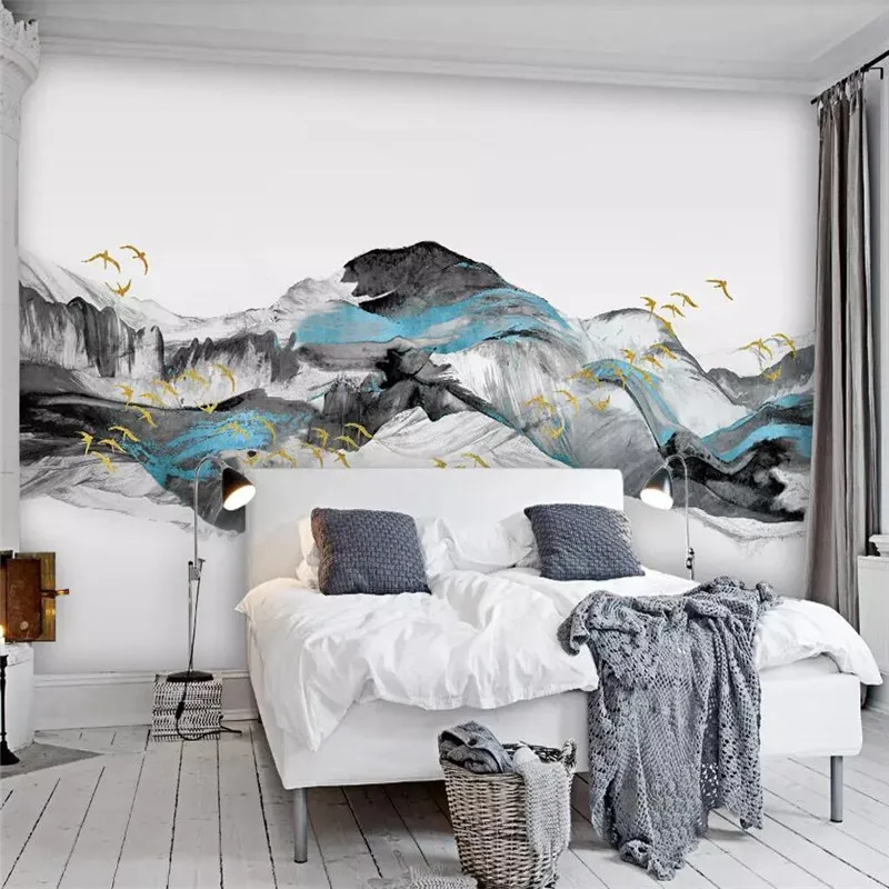 Custom Mural Wallpaper Birds Abstract Blue Mood Landscape Tv Background Wall