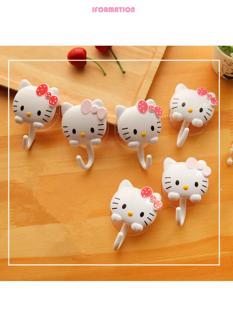 2 шт. мультфильм рисунок «Hello Kitty» стены всасывания Кухня Пластик крючки, присоски вешалка чашки всасывания Ванная комната вакуума, крючки, станок и Кухня инструменты