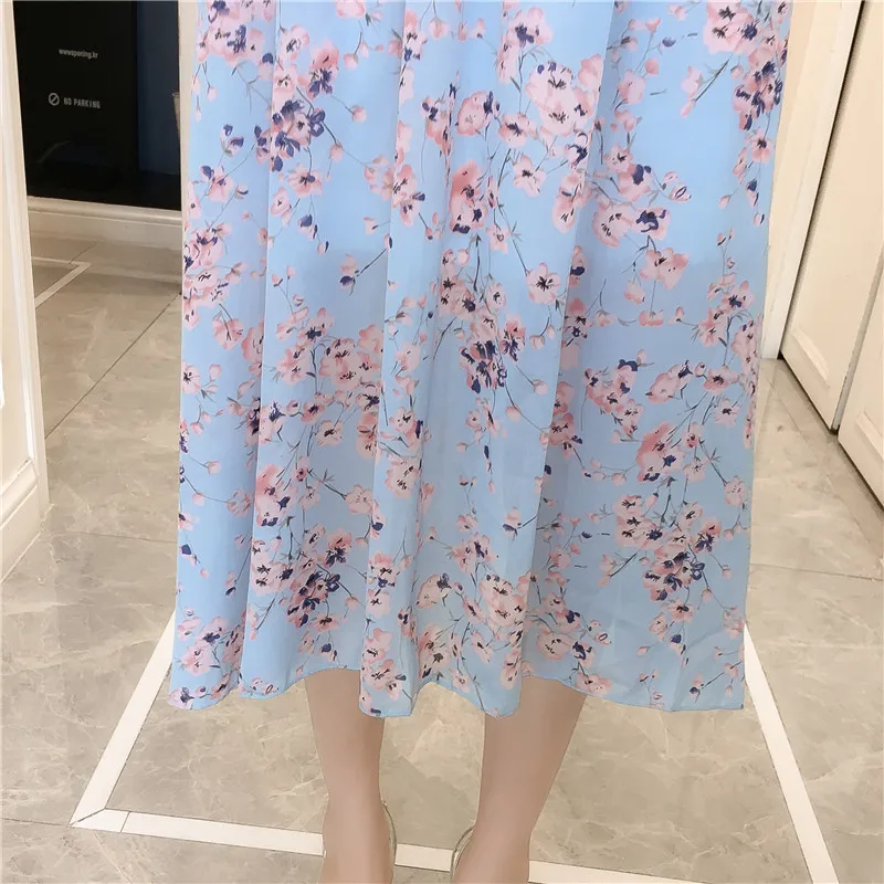Популярные весенние и летние новые маленькие цветочные шифоновые платья темпераментные женские модные платья DW20