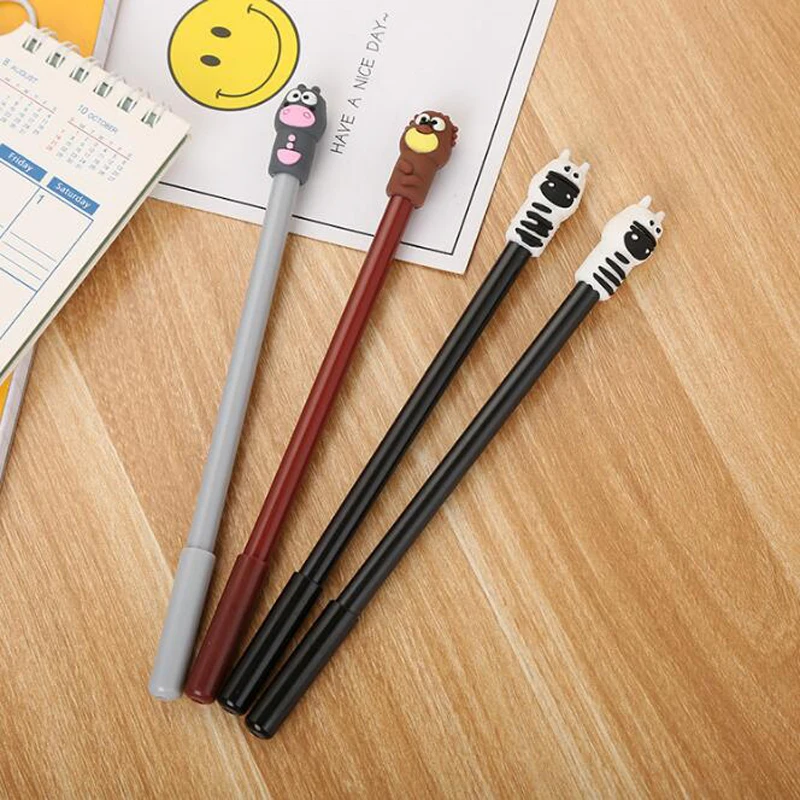 

2pc Creative Stationery Pen Animal Head Silicone Gel Pen Cartoon Cute Pet School Student Office Black Signature Pen Child